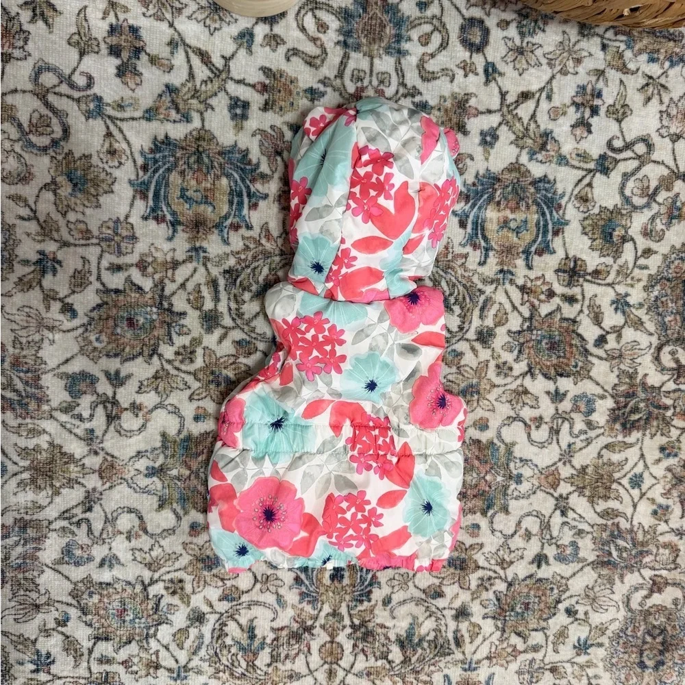VTG Y2K Gymboree Floral Puffer Vest 6-12 Months Baby Girl Floral Hooded Zips